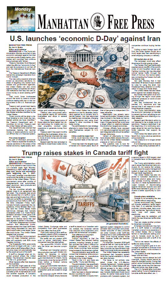 FreePress 24 August 2026 - U.S. launches ‘economic D-Day’ against Iran